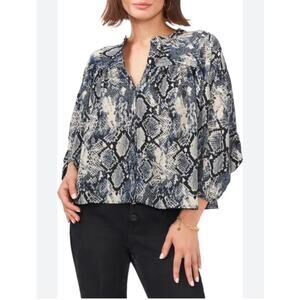 Vince Camuto Snakeskin Print Blouse 2X Blue Black Peplum Flowy 3/4 Sleeve NWT